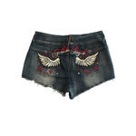 Romwe Denim Shorts Womens Size 3XL Fallen Angel Embroidered Cut Off Jean Shorts Photo 7