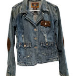 True Religion Y2K  Denim Jacket corduroy elbow patch women’s SZ L Retro Vintage Photo 0
