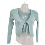 Twine & String  Tie Front Crop Cardigan Sweater Ribbed Knit Mint Green Size XS Photo 3