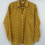 J.Jill Mustard Yellow Embroidered Polka Dot Button Down Shirt Women's Med Cotton Photo 0