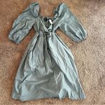 Boohoo NWT  Poplin Puff Sleeve V-Neck Midi Smock Dress Powder Blue 4 Photo 10