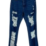 American Bazi Jeans Juniors 9 Dark Wash High Waisted Distressed Straight Leg Photo 0