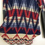 Ralph Lauren Denim Supply Aztec Sweater Medium Blue Distressed Pullover Cotton * Red Photo 3