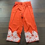Custom Cropped Wide Leg Pant Womens Sz Medium Orange with White Lace Trim Photo 0