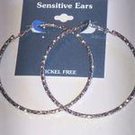 Sensitive Ears Silver Tone Huge Retro Boho Textured Hoop Earrings Photo 0