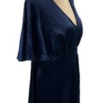 FLOUNCE LONDON Navy Satin Flutter Sleeve Mini Dress Womens Sz 16 Short Sleeve V Blue Photo 8