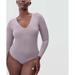 Everlane Supima Cotton Long-Sleeve V-Neck Bodysuit T-Shirt In Dusty Lavender Photo 1
