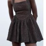 ZARA NWT Textured Halter Neck Drop Waist Corset Mini Dress in Chocolate Brown - M Photo 1