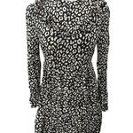 ZARA  Black Cream Leopard Animal Print Long Sleeve Ruffle Mini A-line Dress XS Photo 3