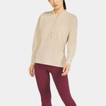 Nike Yoga Waffle V Neck Thermal Pullover Long Sleeve Size XS in Cream Photo 11