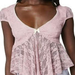 NWOT BABY PINK Lace see through Cap Sleeve Babydoll high low Top size L Size L Photo 0