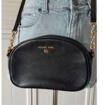 Michael Kors Jet Set Oval Pebble Leather Black Mini Crossbody Bag Purse Photo 0