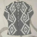 Maurice's Gray Geo Open Front Cardigan Women's Small Mid Thigh Length Relaxed Fit Photo 0