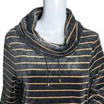 Chico's  Shirt Womens Medium Gray Metallic Gold Velour Lurex Stripe Cowl Zenergy‎ Photo 3