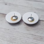 Vintage Stud Earrings For Pierced Ears Slightly Domed White with Red Photo 7