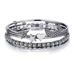 Boutique Silver Bangle Bracelet Set Crystal Star Moon Heart Charm Stackable Jewelry Photo 2
