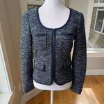 Banana Republic  Navy Blue White Tweed Cropped Lady Jacket Size 0 Photo 3