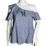 Madewell Shirt Women 0 Blue White Stripe One Shoulder Ruffle Top Casual Nautical Photo 0