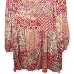 ZARA  Boho Patchwork Floral Dress Pink Red Long Sleeve Tassel Tie Mini Sz Small Photo 8