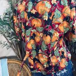 Vintage Handmade Halloween Whimsical Pumpkin Black Cat Frog Button Up Shirt Red Size M Photo 5