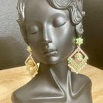 Pakistani Indian Bollywood Style Elegant Gold and Green Dangle Earrings Photo 1