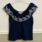 Moulinette Soeurs  Midnight Blue Blouse with White Embroidery Size Medium Photo 0