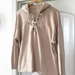 Aerie  Beige Oversized 100% Cotton Sunday Soft Lace Up Hoodie Photo 3
