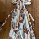 Floral Maxi Dress with Puff Sleeves Brown Photo 0