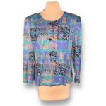 Vintage Pastel Patchwork Floral Blouse XL Cobalt Blue Rayon Top New Eclectic Purple Photo 1