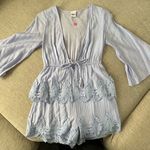 Selfie Leslie Selfie‎ Leslie Plunge lace Romper with ruffles and tie blue xs Photo 0