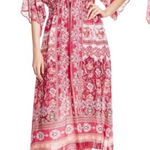 Johnny Was  Cardinal Printed Scallop Hem‎ Floral Print Midi Dress in Pink Size L Photo 0