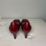 Tahari  Burgundy Red Peep Toe Slip On Heels Size 7.5 Square Toe Buckle Photo 3