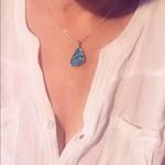 Sterling Silver Lab opal Turtle Necklace Blue Photo 3