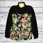 Boston Proper L Black - Tropical Floral Print Zip Up Lightweight Bomber Jacket Photo 0
