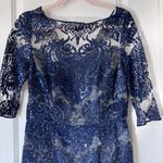 Tahari Blue Sequin Lace Sheath Cocktail Dress Size 6 Evening Wedding Guest Photo 3