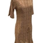 Crochet Knit Short Sleeve Boho Mini Dress / Beach Cover Up Tan Photo 3