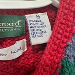 Harvé Benard Harve Benard Medium Cardigan Sweater Hand Knit Novelty Animal Ramie Red Quilt‎ Photo 2