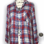 Faded Glory  S Red Blue Plaid Button Down Shirt Soft Rayon Flannel Look Photo 0