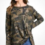 JODIFL  Camouflage Long Sleeve Twist Front Stretch Knit Top Medium Photo 0