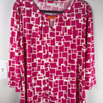 Susan Graver Pink Geometric Print Beaded V-Neck Top XL Stretch Knit Photo 0