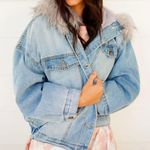 Denim Fur Jacket Blue Photo 1