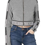 True Religion Woman's Track Jacket Crop Full Zip Size Spell Out Stripe Medium Photo 0