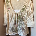 Christopher & Banks  Cream and Green Floral Long Sleeve Top xl Photo 0
