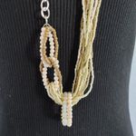 Long Crystal Bead Sweater Necklace w/ Earrings Tan Photo 2