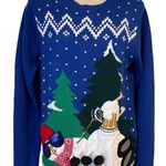 Jolly Sweaters Women’s Small Blue Knot Snowman With Beer Christmas Holiday Photo 0