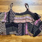 Raga  Women’s XS Blue Pink Flower Star Ruffle Spaghetti Strap Babydoll Crop Top Photo 2