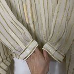 NEW! ETRO ivory gold striped button down silk blouse tie collar IT 48 US L $800 Size 12 Photo 3