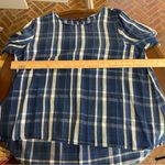 John Mark  blue plaid ruffle sleeve top in 100% tencel size xl classic neutral Photo 5