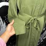 a.n.a Belted Long Sleeve Shirt Dress Green Oversized Utility Size Extra Small Photo 2