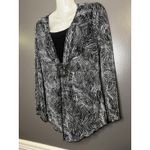 Abstract Black White Open Front Cardigan Womens Bell Sleeve Buckle Trim Made USA Size M Photo 2